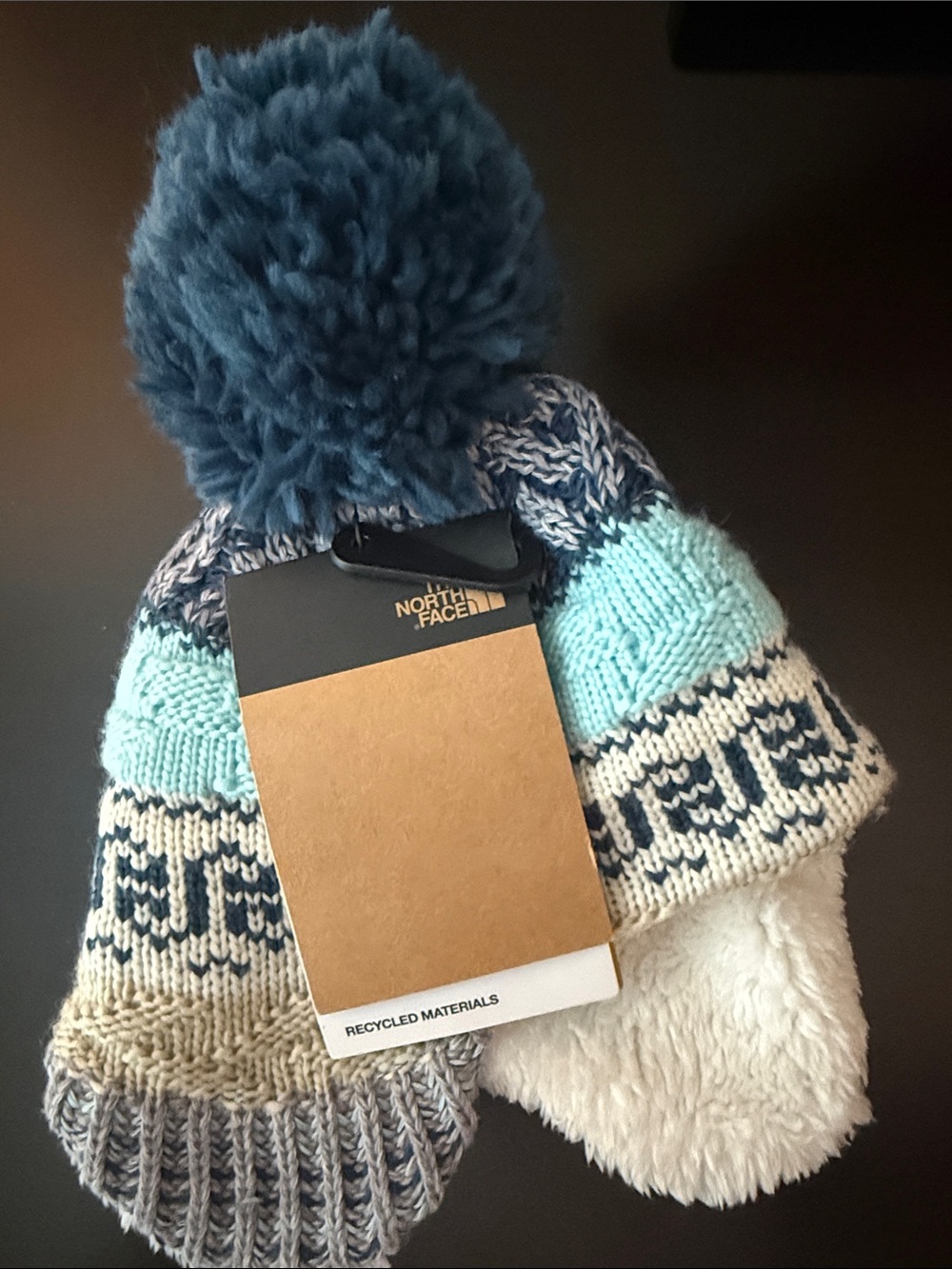 NWT The North Face covered ears beanie pom Pom 0-6 months
